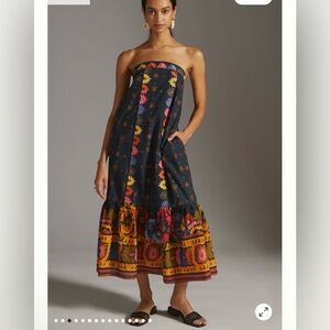 Farm Rio Anthropologie L Embroidered Maxi Dress Black Embroidery small